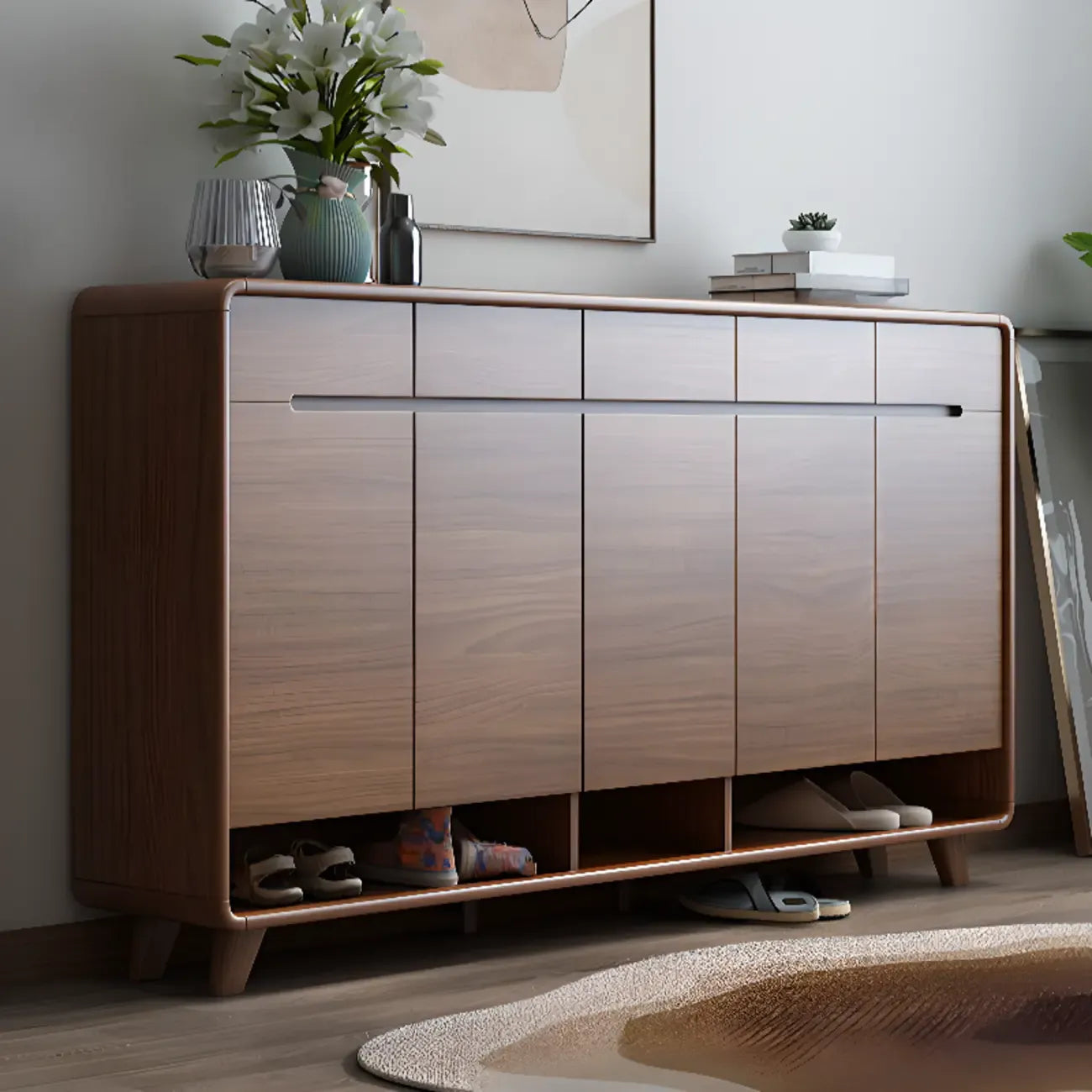 Armoire à chaussures d'entrée traditionnelle en noyer
