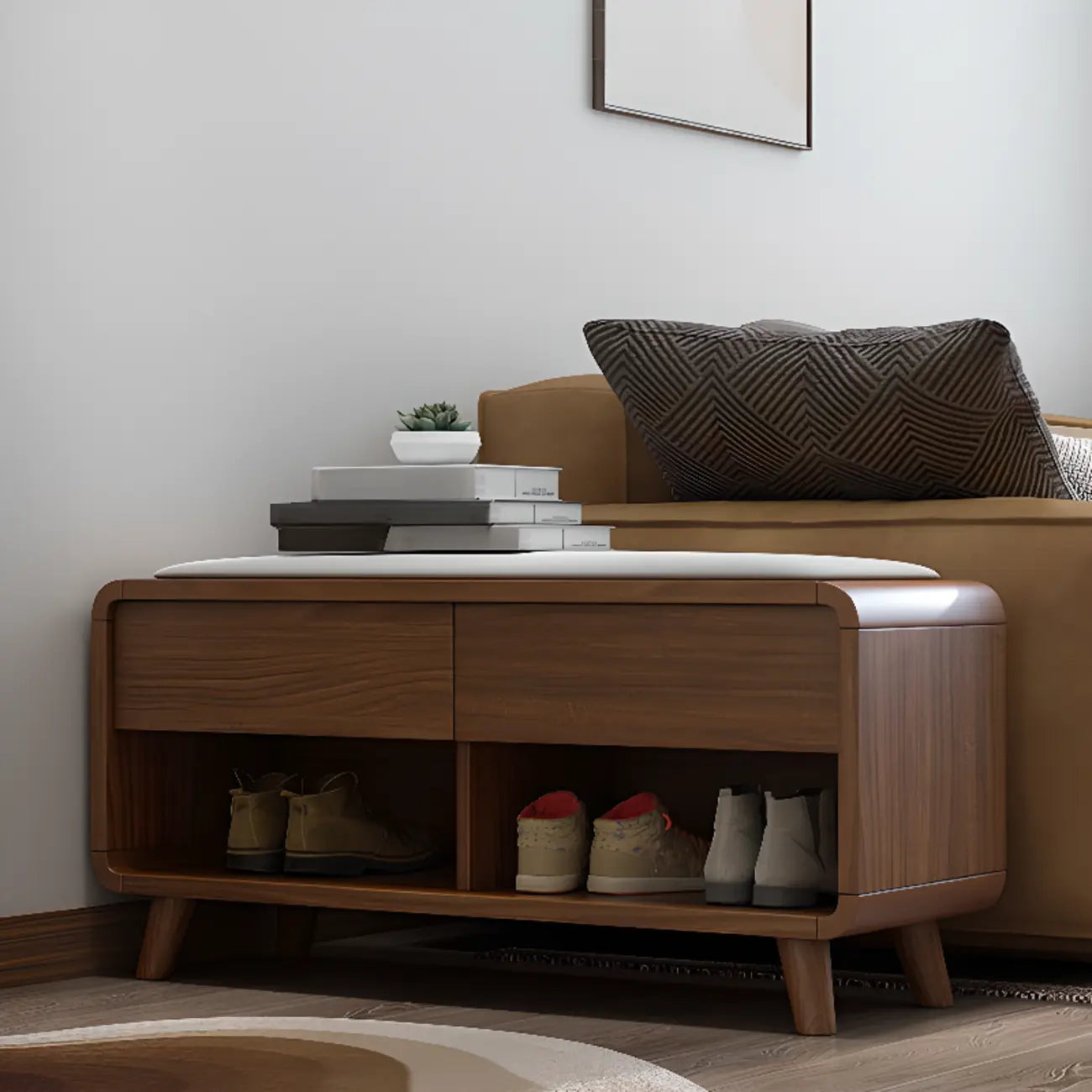 Armoire à chaussures d'entrée traditionnelle en noyer