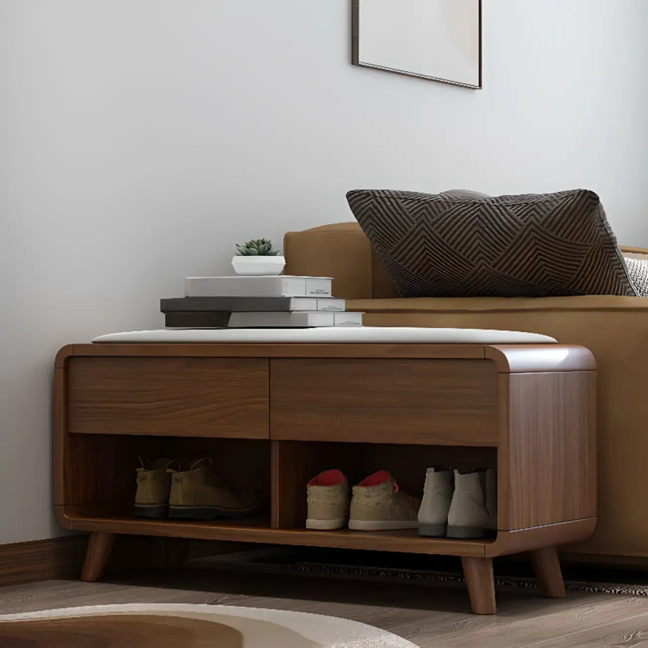 Armoire à chaussures d'entrée traditionnelle en noyer