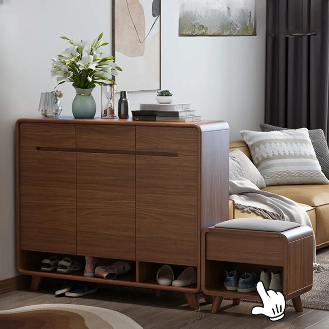 Armoire à chaussures d'entrée traditionnelle en noyer