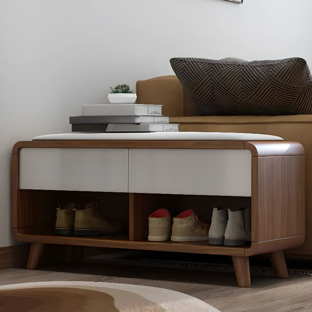 Armoire à chaussures d'entrée traditionnelle en noyer