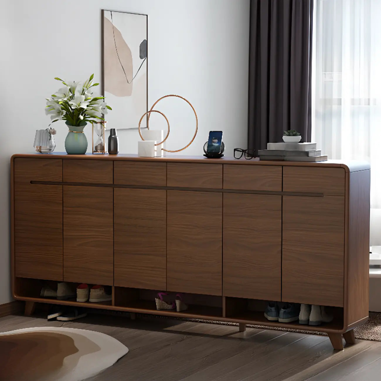 Armoire à chaussures d'entrée traditionnelle en noyer