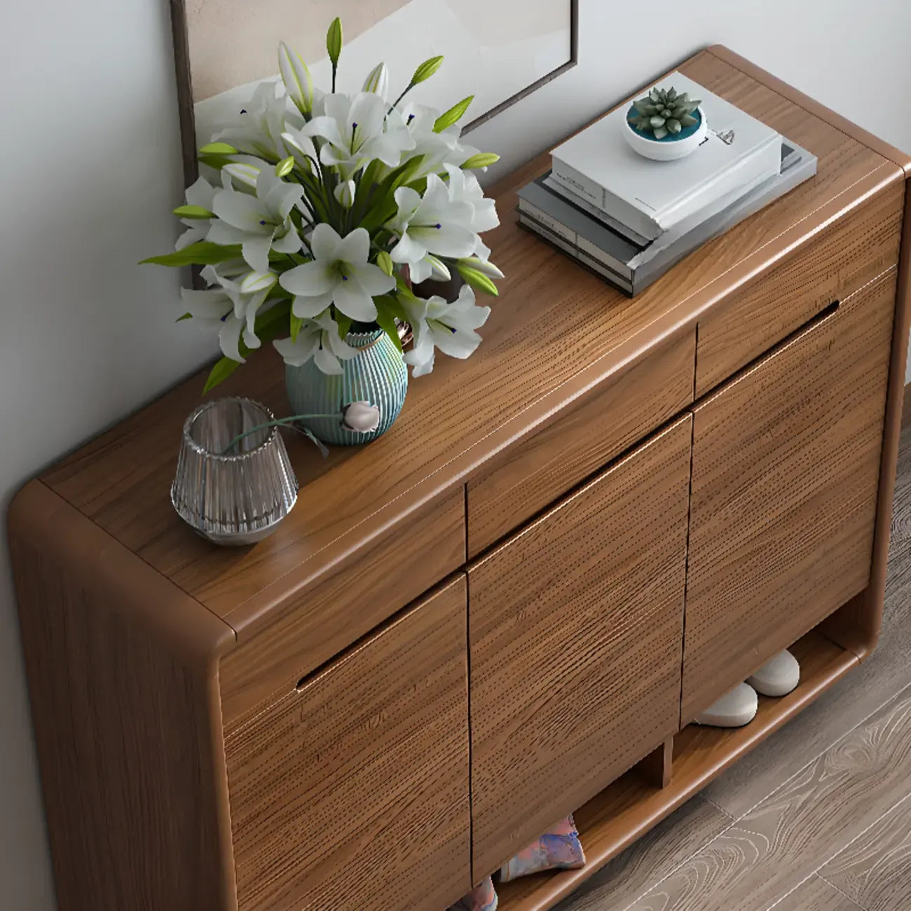 Armoire à chaussures d'entrée traditionnelle en noyer