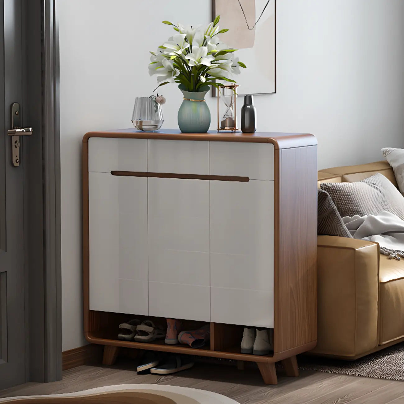 Armoire à chaussures d'entrée traditionnelle en noyer