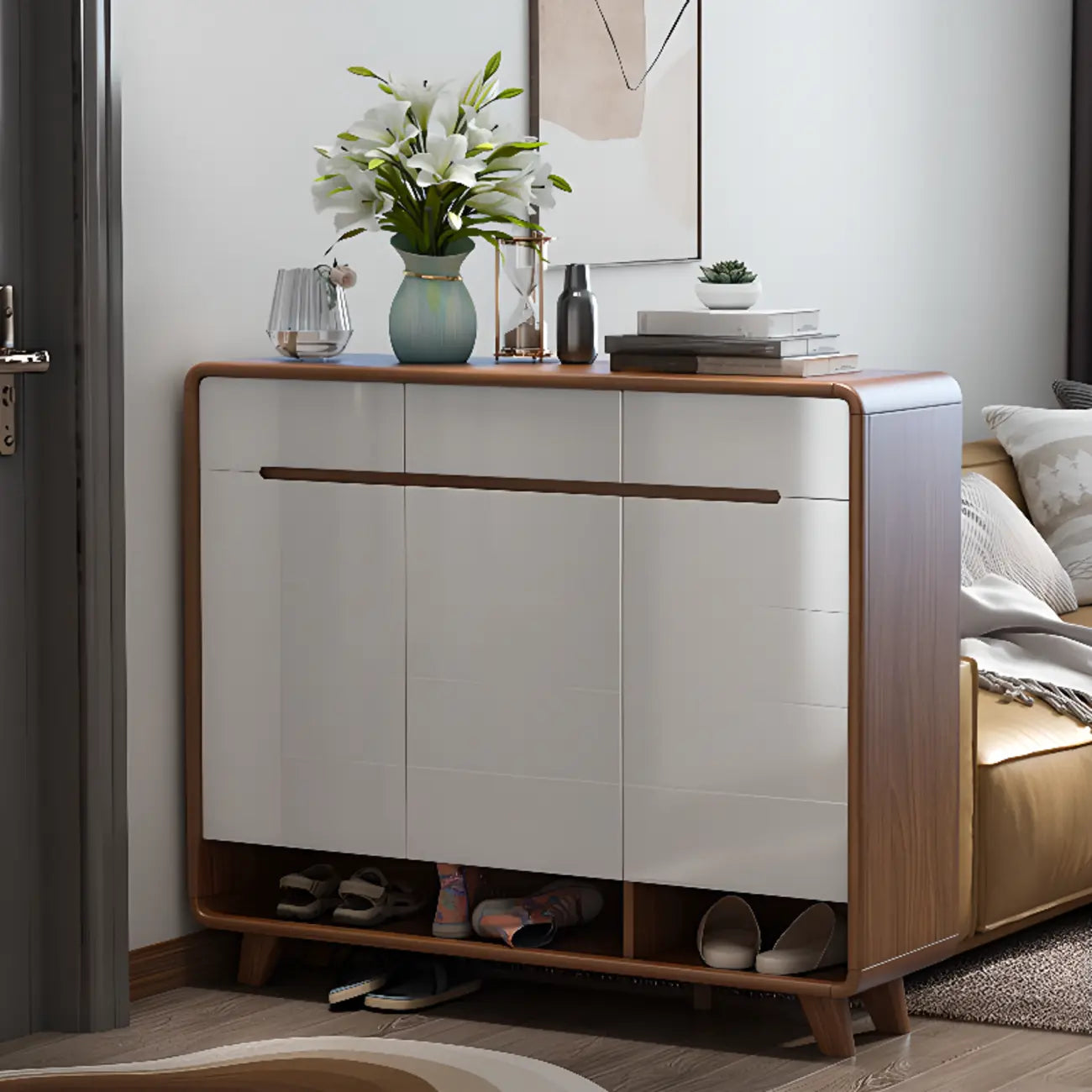 Armoire à chaussures d'entrée traditionnelle en noyer