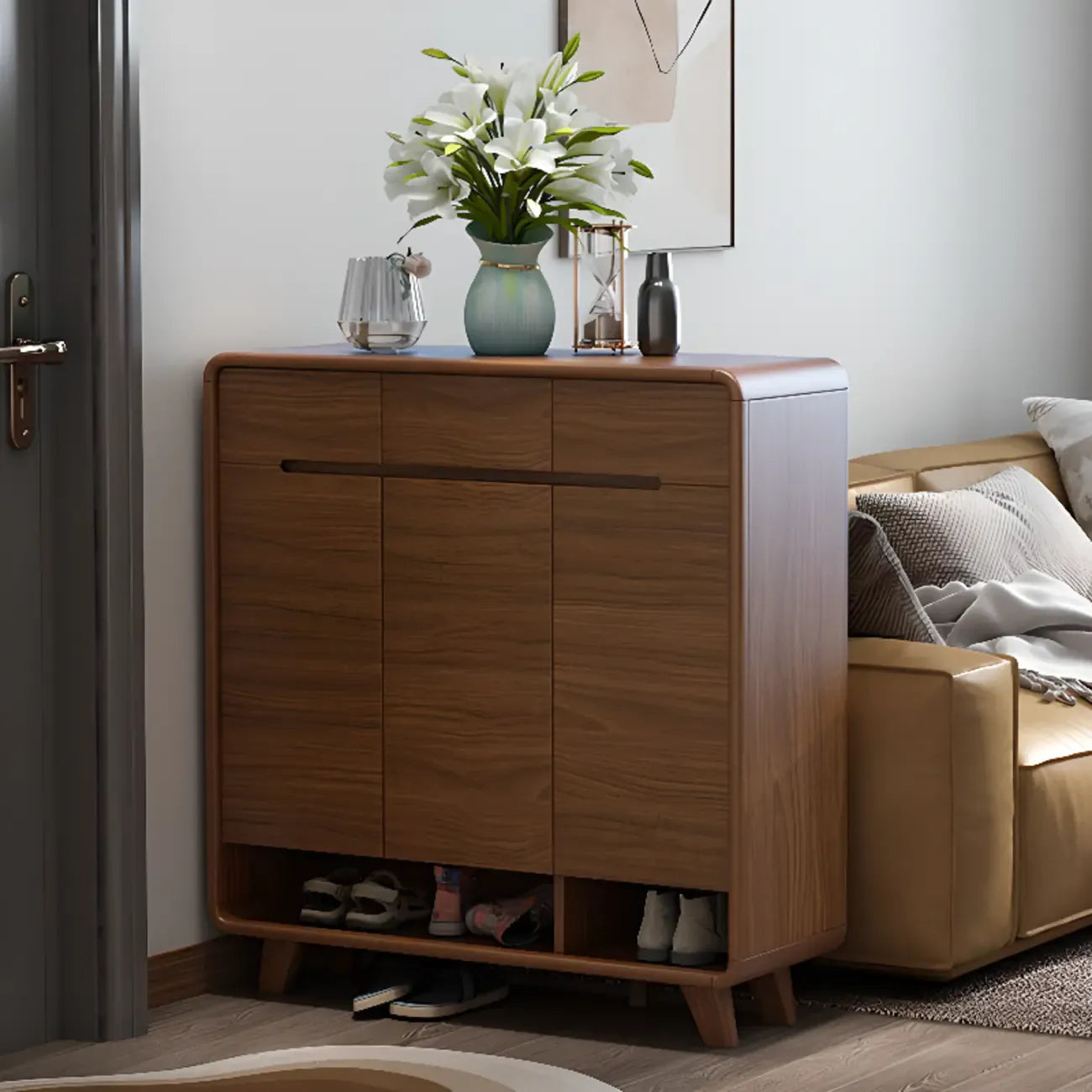 Armoire à chaussures d'entrée traditionnelle en noyer