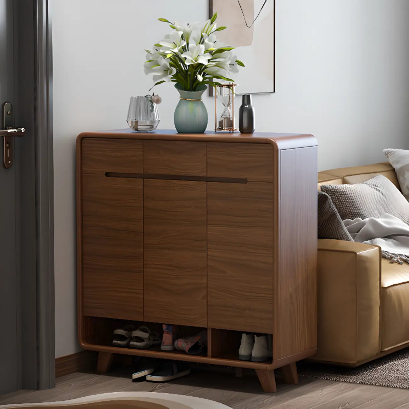 Armoire à chaussures d'entrée traditionnelle en noyer