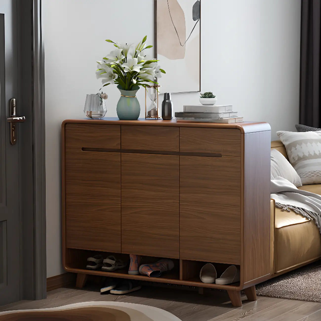 Armoire à chaussures d'entrée traditionnelle en noyer