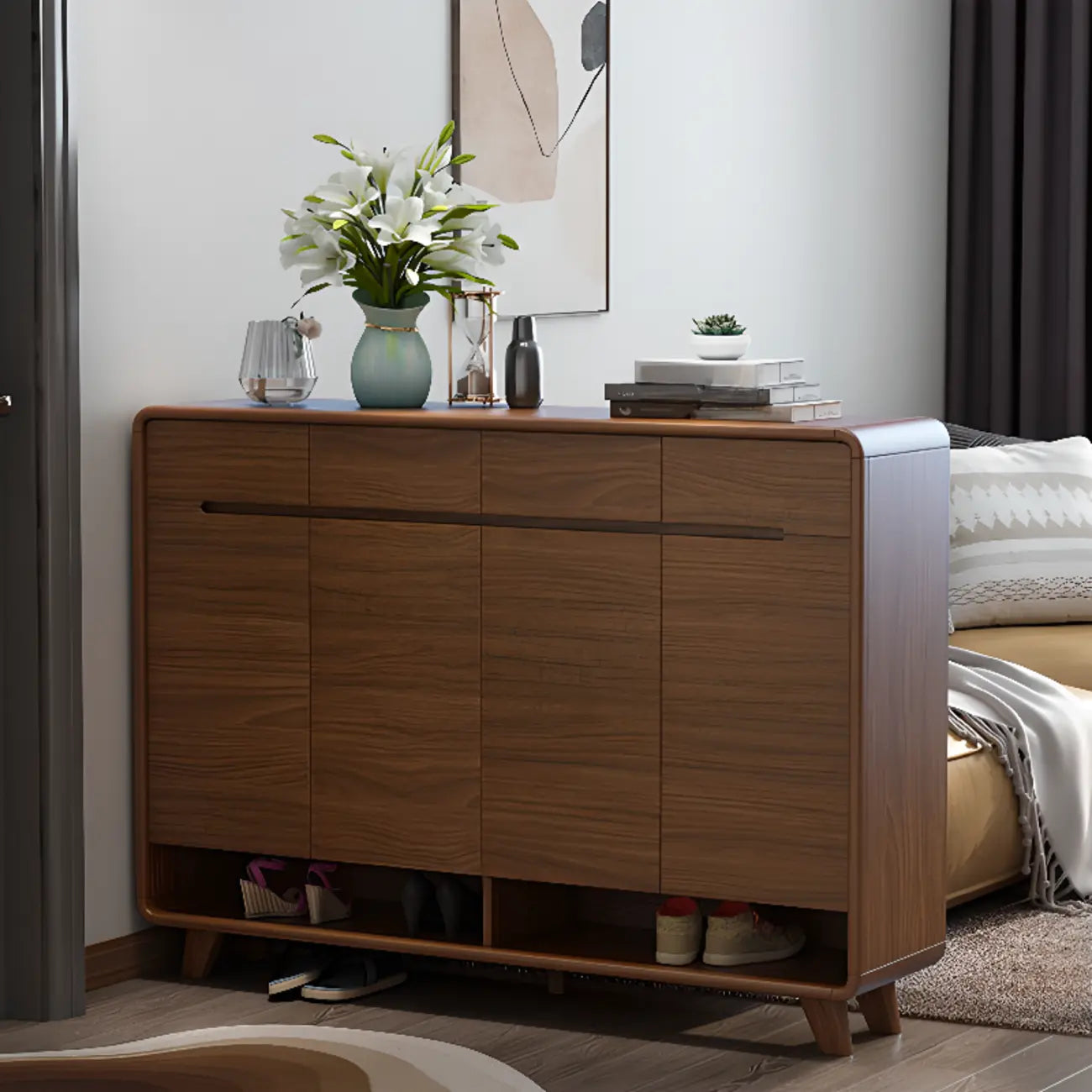 Armoire à chaussures d'entrée traditionnelle en noyer