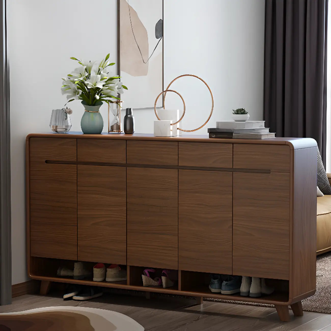 Armoire à chaussures d'entrée traditionnelle en noyer