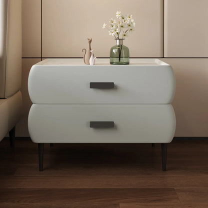 Table de chevet simple à deux tiroirs avec plateau en pierre frittée