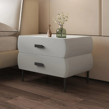 Table de chevet simple à deux tiroirs avec plateau en pierre frittée