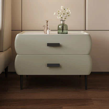 Table de chevet simple à deux tiroirs avec plateau en pierre frittée