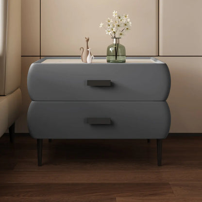Table de chevet simple à deux tiroirs avec plateau en pierre frittée