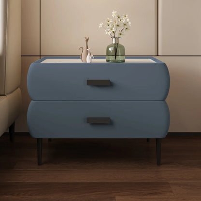 Table de chevet simple à deux tiroirs avec plateau en pierre frittée