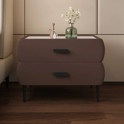 Table de chevet simple à deux tiroirs avec plateau en pierre frittée