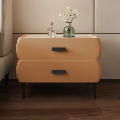 Table de chevet simple à deux tiroirs avec plateau en pierre frittée