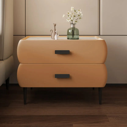 Table de chevet simple à deux tiroirs avec plateau en pierre frittée