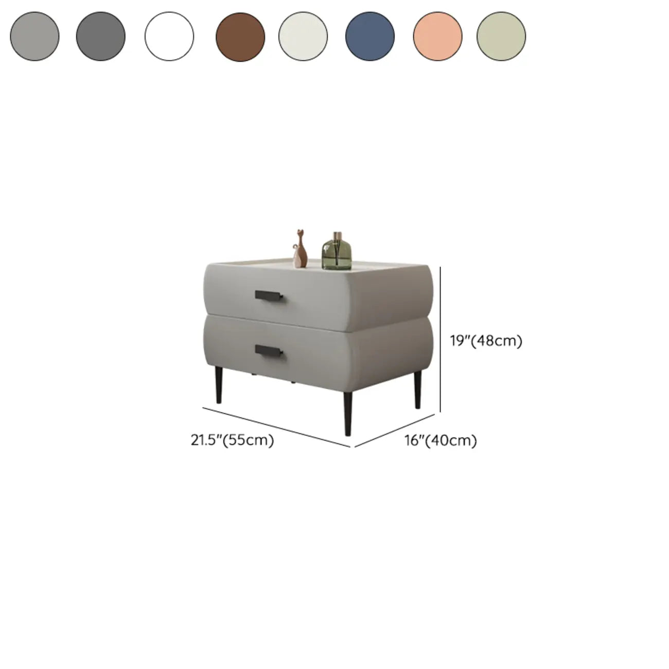 Table de chevet simple à deux tiroirs avec plateau en pierre frittée