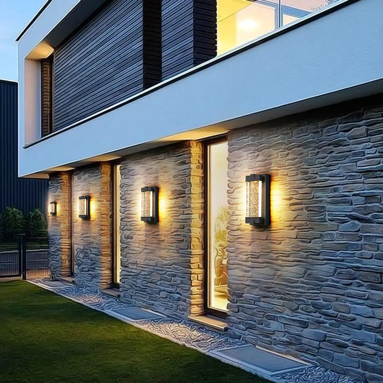 Applique murale extérieure en métal encre avec abat-jour en cristal