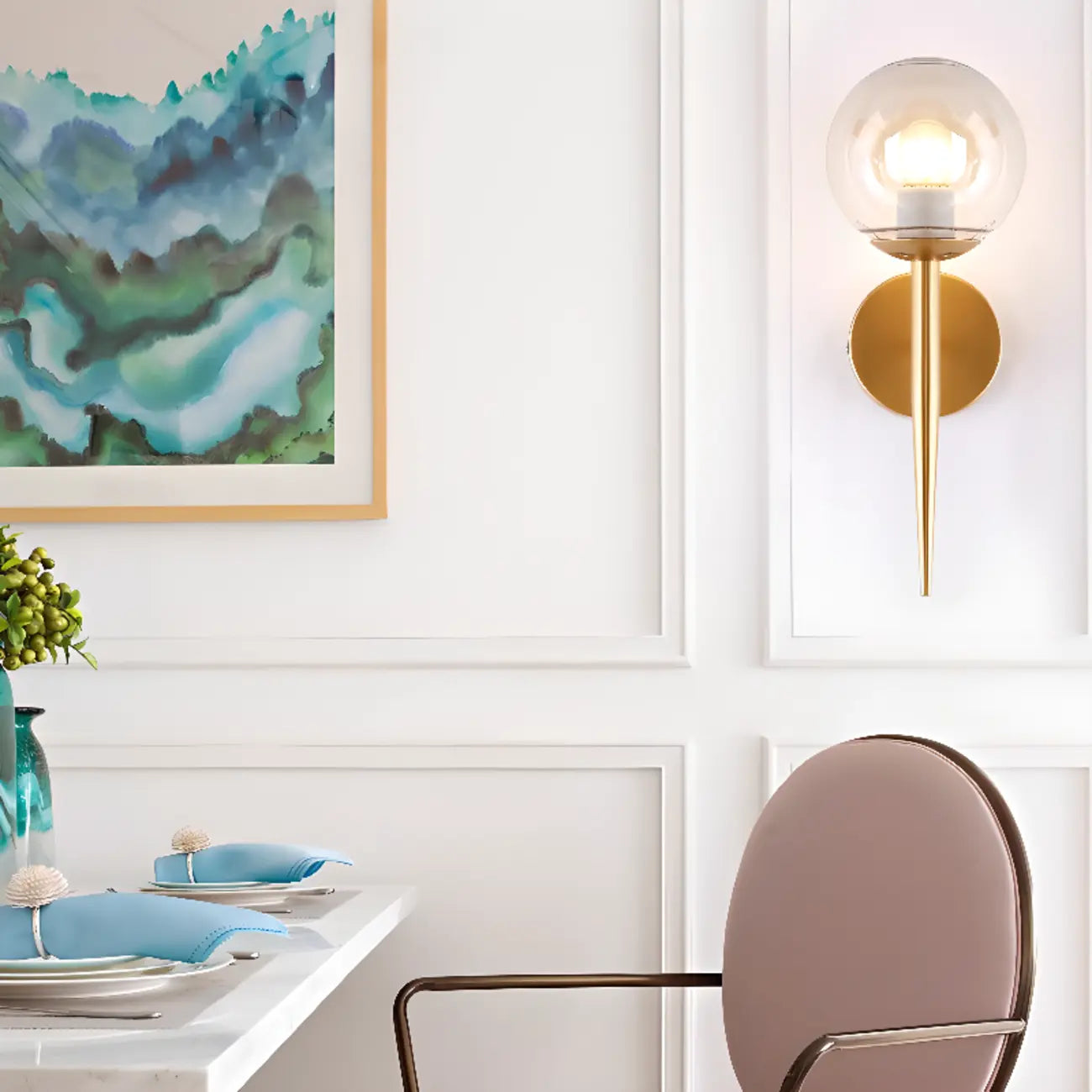 Applique murale minimaliste en verre blanc pour éclairage de chambre