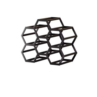 Porte-bouteilles hexagonal en métal autoportant, à poser sur une table.