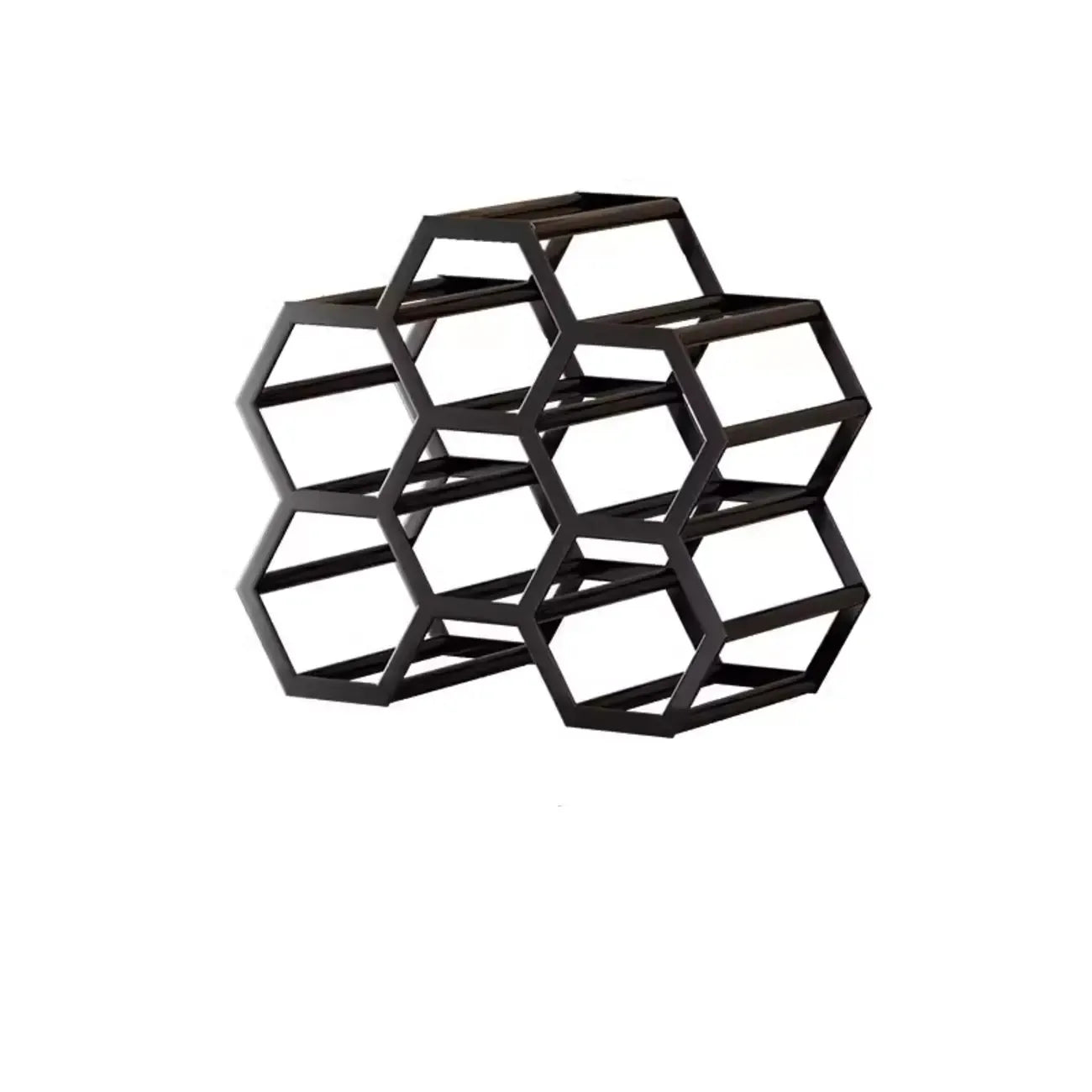 Porte-bouteilles hexagonal en métal autoportant, à poser sur une table.