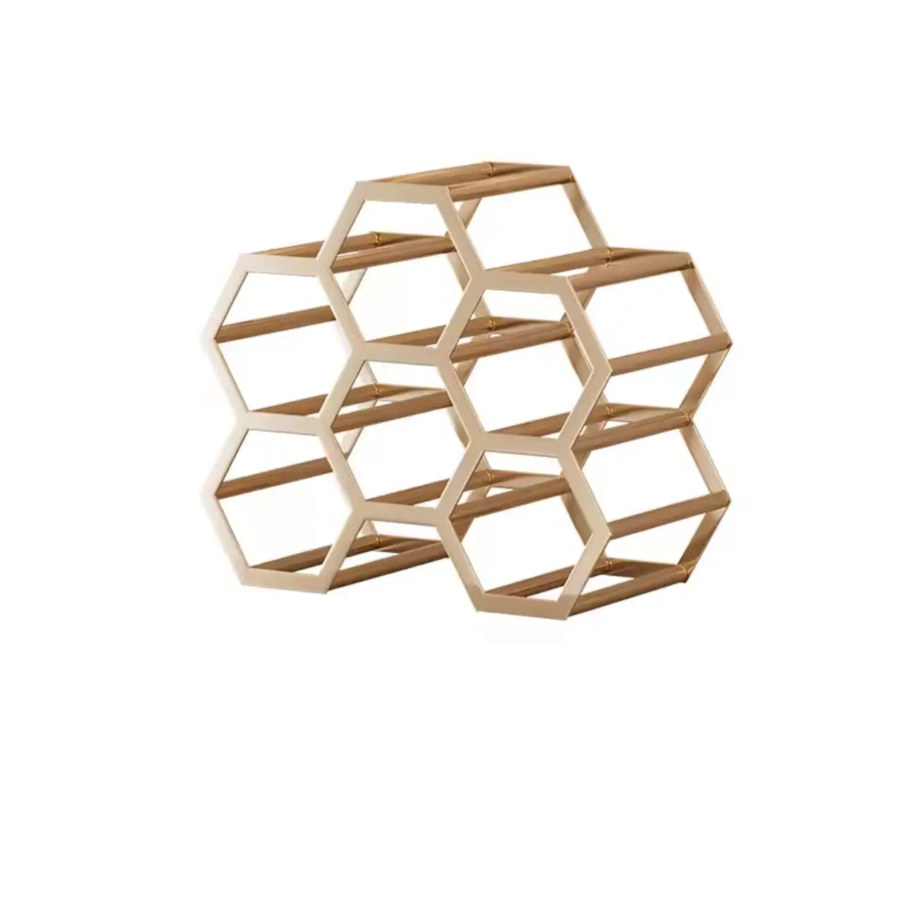 Porte-bouteilles hexagonal en métal autoportant, à poser sur une table.