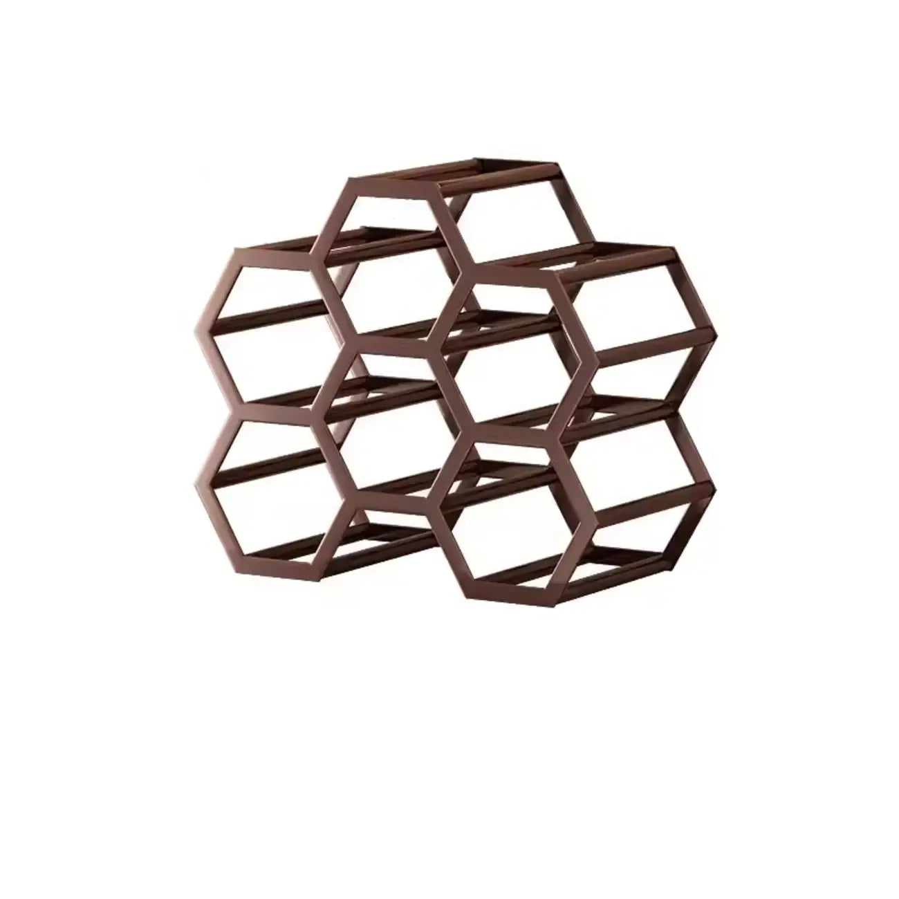 Porte-bouteilles hexagonal en métal autoportant, à poser sur une table.