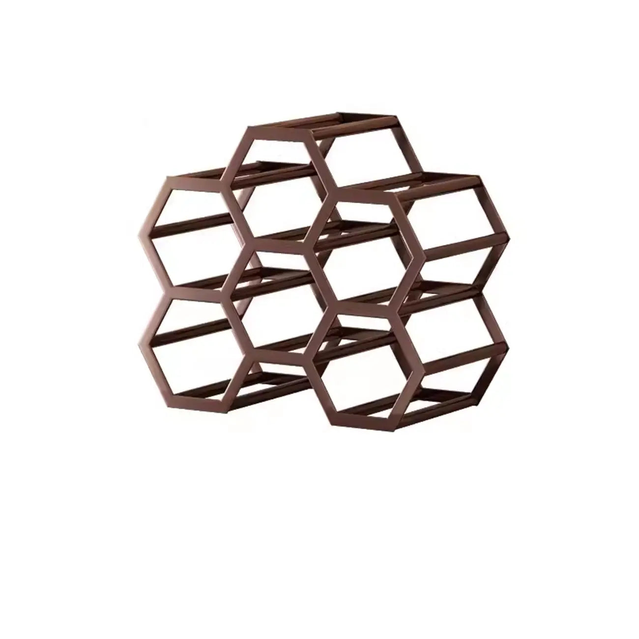 Porte-bouteilles hexagonal en métal autoportant, à poser sur une table.
