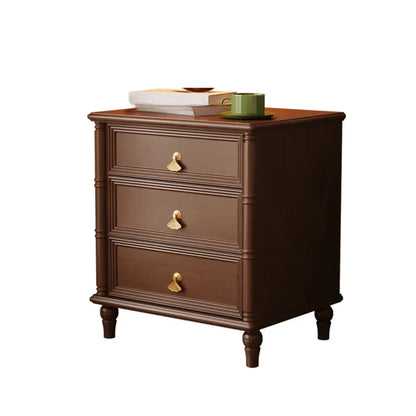 Table de chevet traditionnelle rectangulaire en bois massif noir à 3 tiroirs