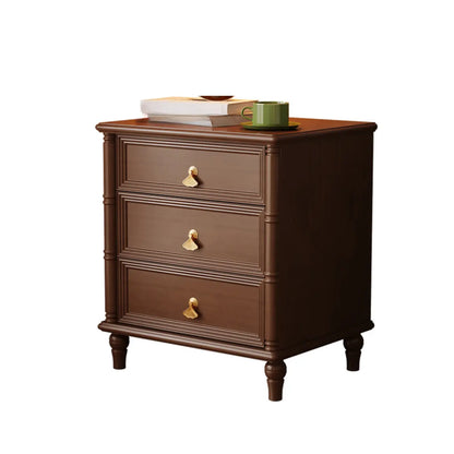 Table de chevet traditionnelle rectangulaire en bois massif noir à 3 tiroirs