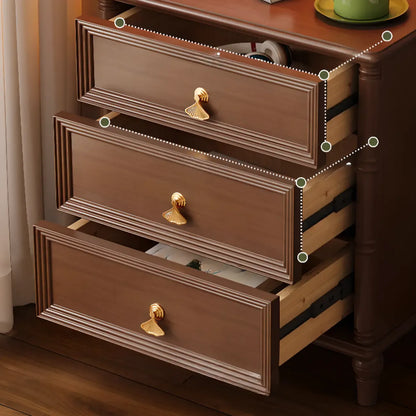 Table de chevet traditionnelle rectangulaire en bois massif noir à 3 tiroirs