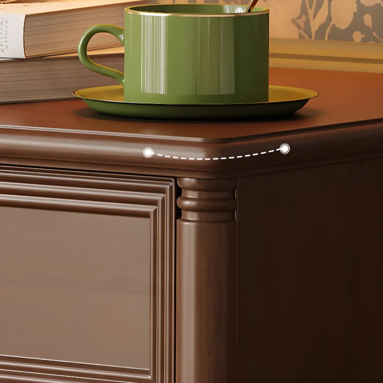 Table de chevet traditionnelle rectangulaire en bois massif noir à 3 tiroirs