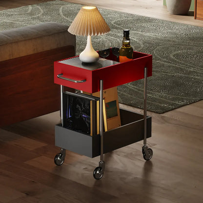 Petite table d'appoint tendance noire à 2 niveaux avec roulettes