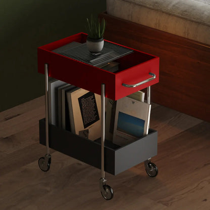 Petite table d'appoint tendance noire à 2 niveaux avec roulettes