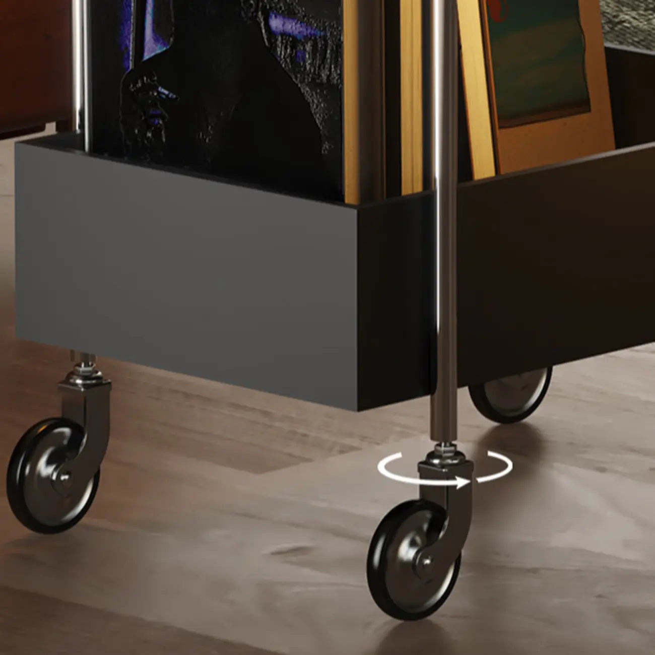 Petite table d'appoint tendance noire à 2 niveaux avec roulettes