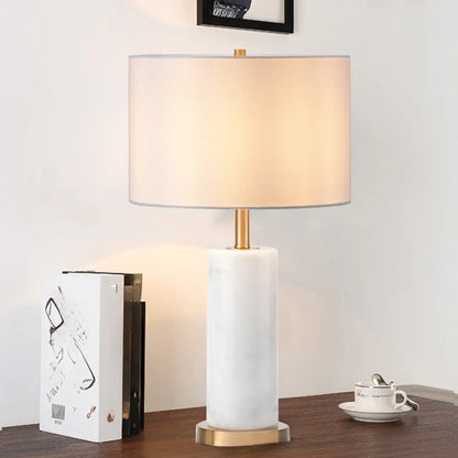 Lampe de table moderne en pierre avec abat-jour en tissu, compatible LED