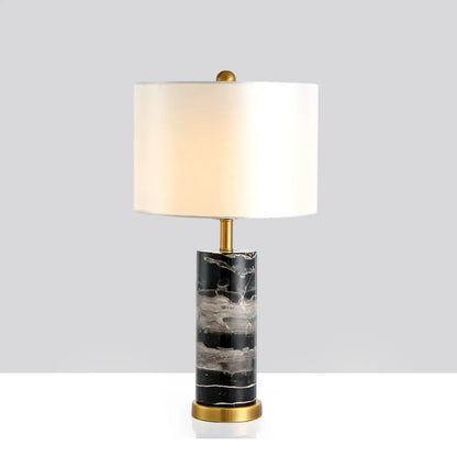 Lampe de table moderne en pierre avec abat-jour en tissu, compatible LED