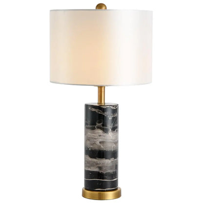 Lampe de table moderne en pierre avec abat-jour en tissu, compatible LED