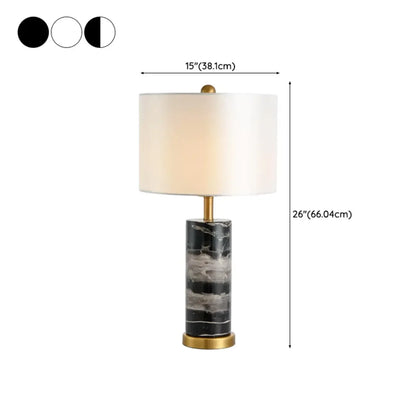 Lampe de table moderne en pierre avec abat-jour en tissu, compatible LED