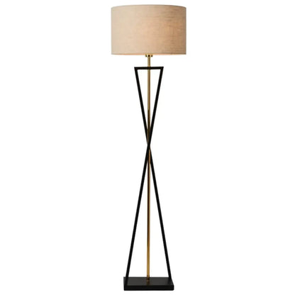 Lampadaire moderne en métal noir avec abat-jour cylindrique