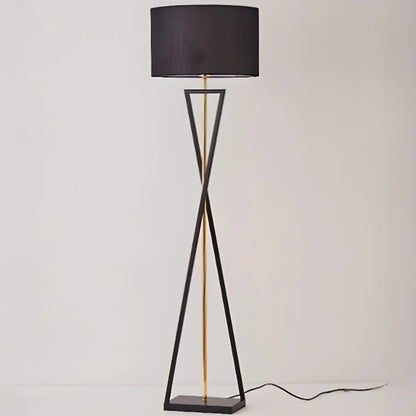 Lampadaire moderne en métal noir avec abat-jour cylindrique