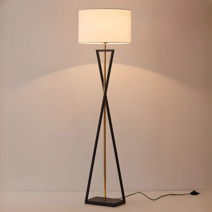 Lampadaire moderne en métal noir avec abat-jour cylindrique