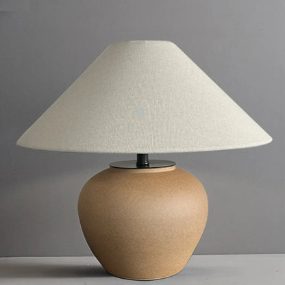 Lampe de table LED en céramique blanche avec abat-jour en tissu