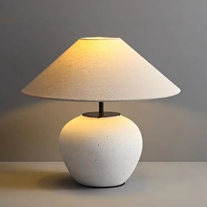 Lampe de table LED en céramique blanche avec abat-jour en tissu