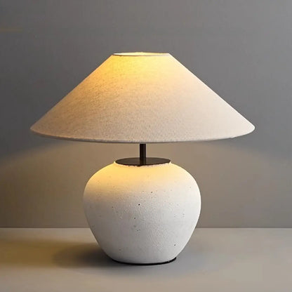 Lampe de table LED en céramique blanche avec abat-jour en tissu