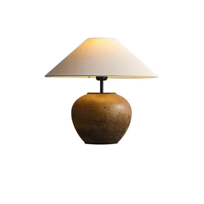 Lampe de table LED en céramique blanche avec abat-jour en tissu