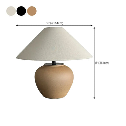Lampe de table LED en céramique blanche avec abat-jour en tissu
