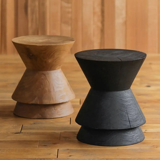 Petite table d'appoint ronde moderne en pin avec piètement cylindrique